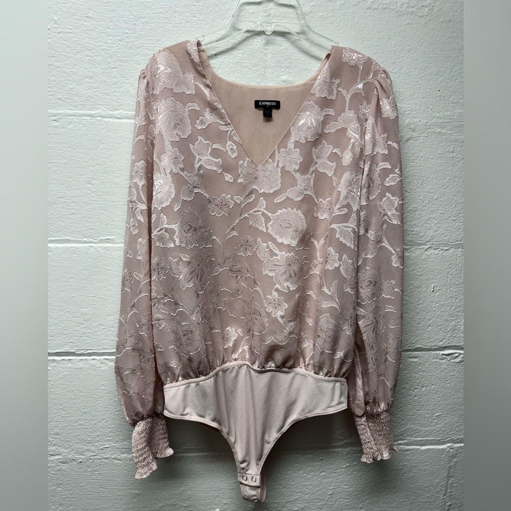 Express Women's Blush Lace Bodysuit Top